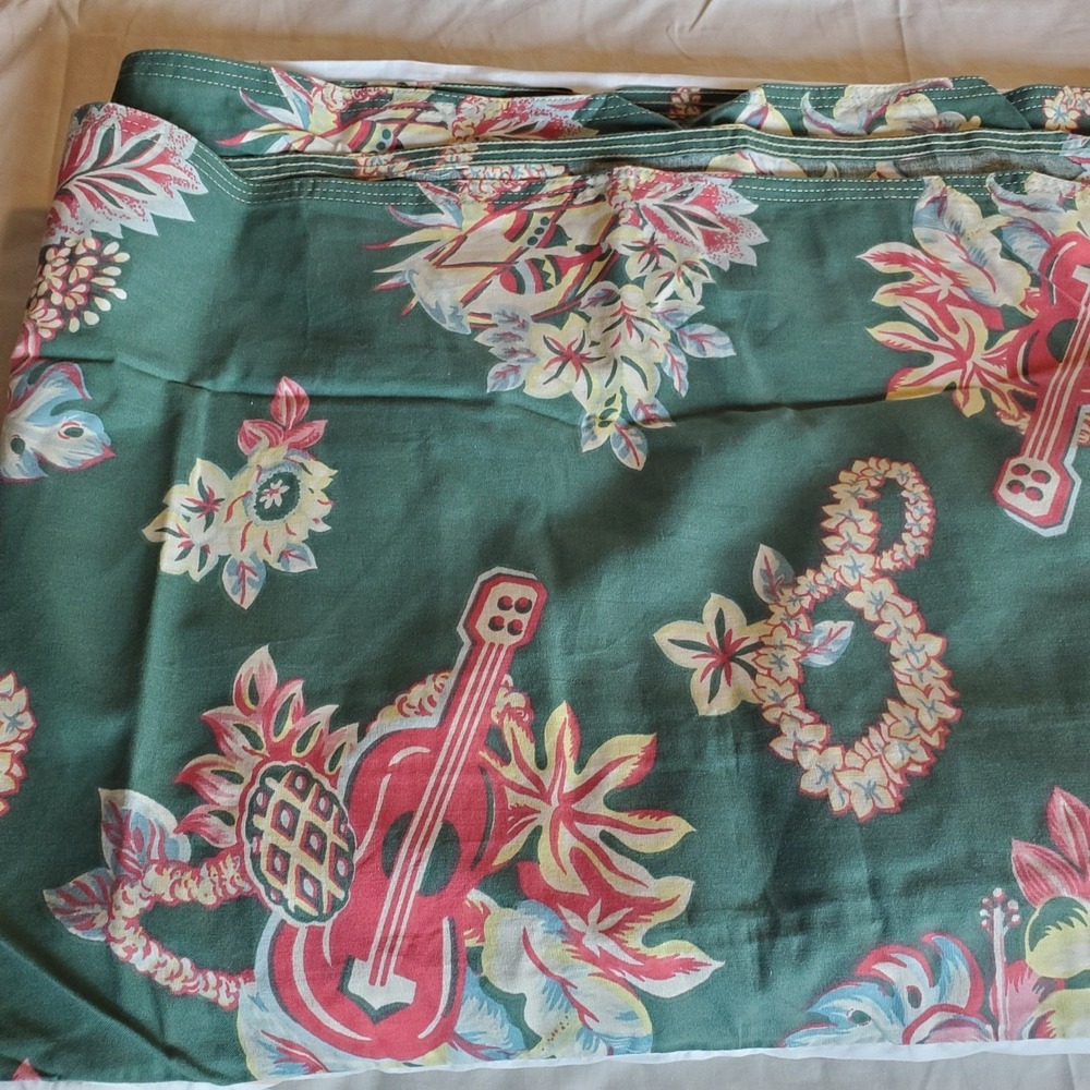 Ralph Lauren Twin Bed Skirt Hawaiian Tropical Ukulele Green Cotton 14" Drop NWOT